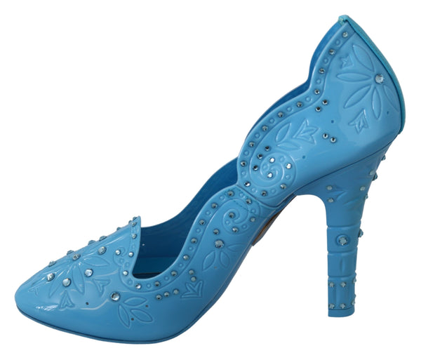 Dolce &amp; Gabbana Blue Crystal Floral CINDERELLA Heels -kengät