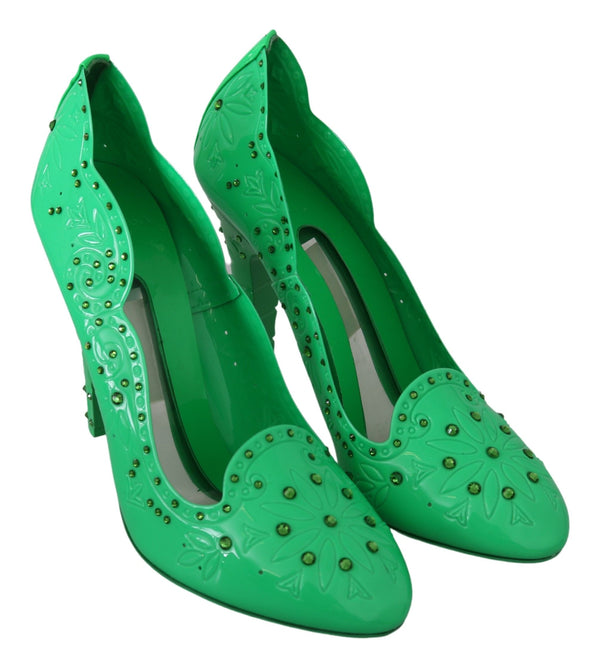 Dolce &amp; Gabbana Green Crystal Floral Heels CINDERELLA -kengät