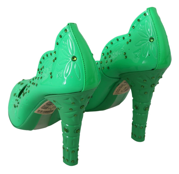 Dolce &amp; Gabbana Green Crystal Floral Heels CINDERELLA -kengät