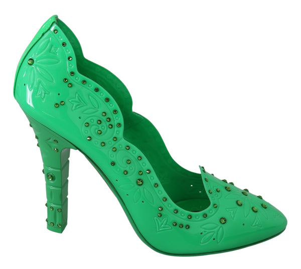 Dolce &amp; Gabbana Green Crystal Floral Heels CINDERELLA -kengät