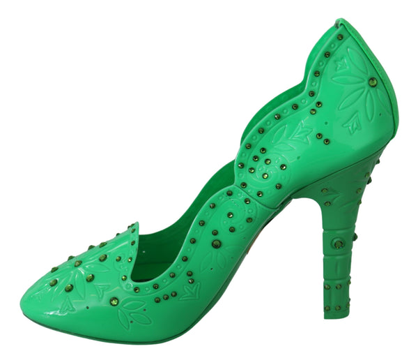 Dolce &amp; Gabbana Green Crystal Floral Heels CINDERELLA -kengät