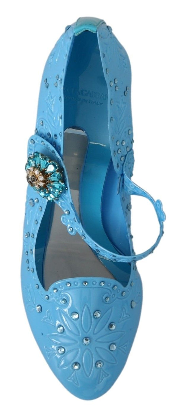 Dolce &amp; Gabbana Blue Floral Crystal CINDERELLA Heels -kengät