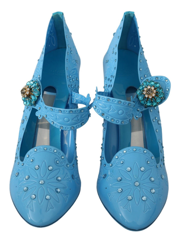 Dolce &amp; Gabbana Blue Floral Crystal CINDERELLA Heels -kengät