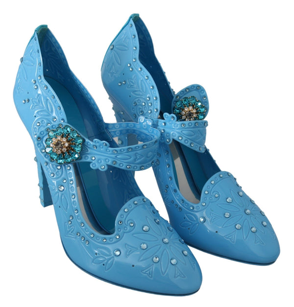 Dolce &amp; Gabbana Blue Floral Crystal CINDERELLA Heels -kengät