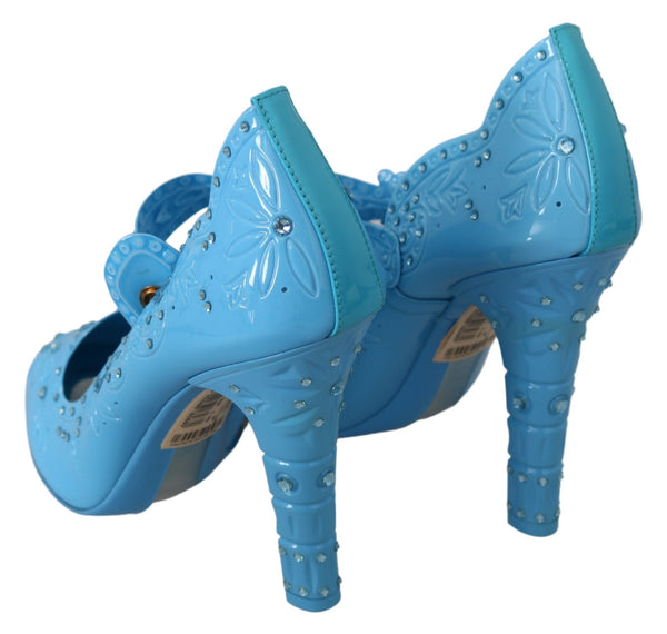 Dolce &amp; Gabbana Blue Floral Crystal CINDERELLA Heels -kengät