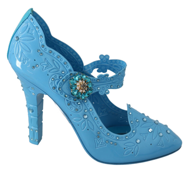 Dolce &amp; Gabbana Blue Floral Crystal CINDERELLA Heels -kengät