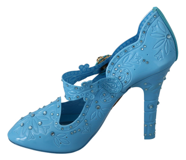 Dolce &amp; Gabbana Blue Floral Crystal CINDERELLA Heels -kengät