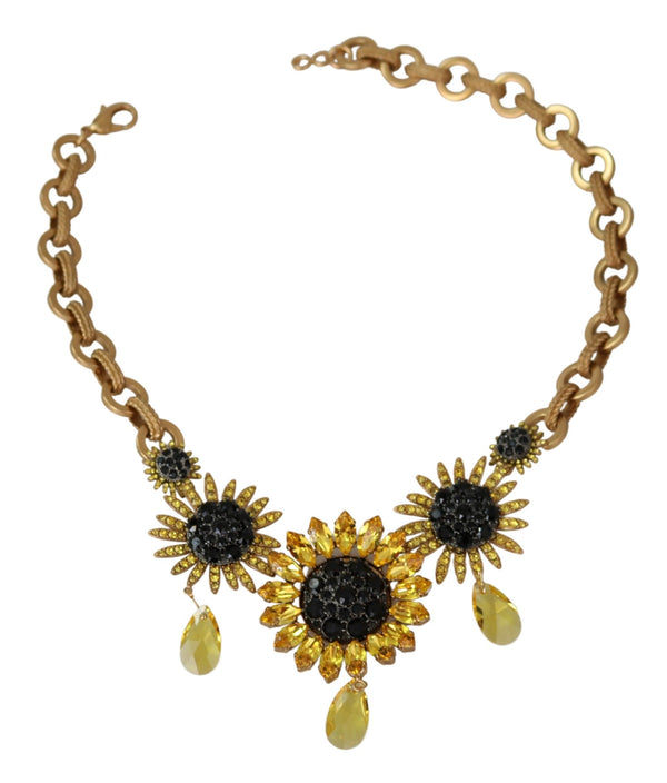 Dolce &amp; Gabbana Gold Brass Chain Crystal Sunlower Riipukset kaulakoru