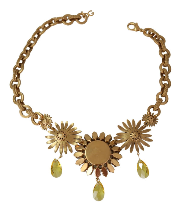 Dolce &amp; Gabbana Gold Brass Chain Crystal Sunlower Riipukset kaulakoru