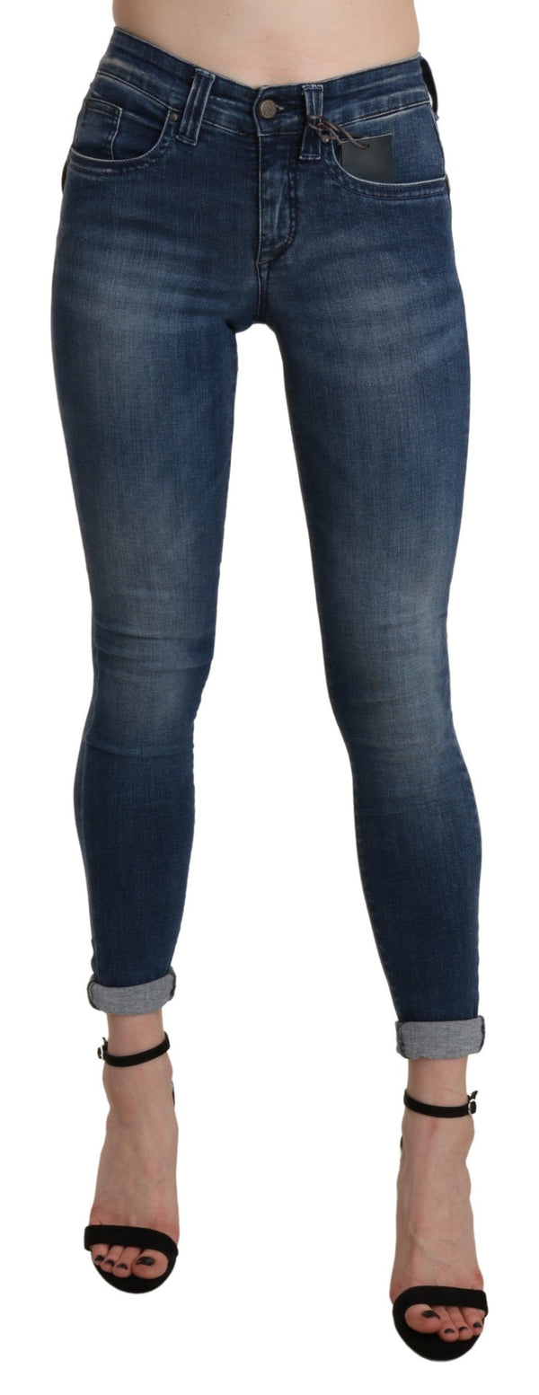 Ermanno Scervino Blue Pesty korkea vyötärö Skinny Cropped Cotton Farkut