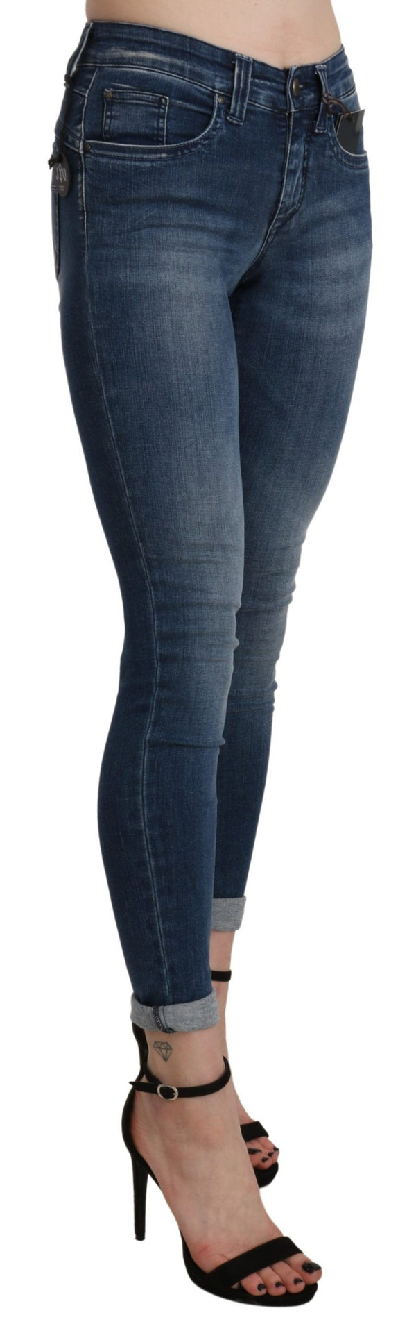 Ermanno Scervino Blue Pesty korkea vyötärö Skinny Cropped Cotton Farkut