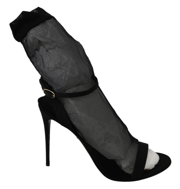 Dolce &amp; Gabbana Black Tyll Stretch Stiletto -sandaalikengät