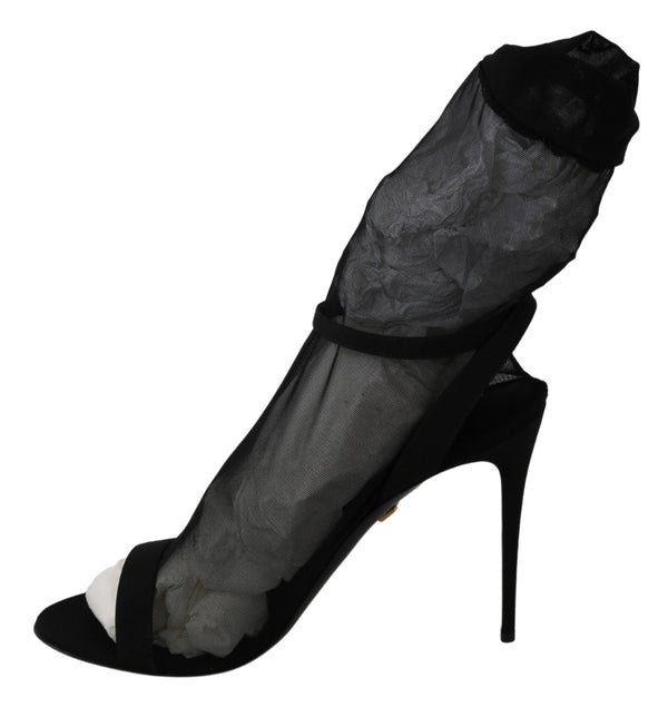 Dolce &amp; Gabbana Black Tyll Stretch Stiletto -sandaalikengät