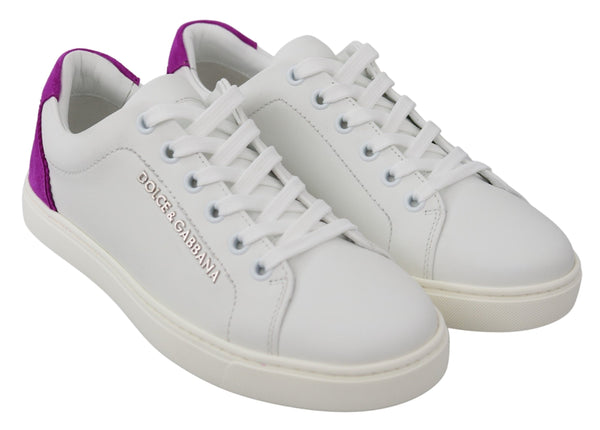 Dolce &amp; Gabbana White Purple Leather Logo Naisten kengät