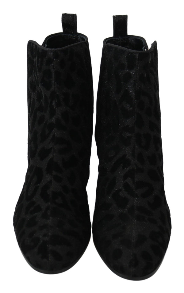 Dolce &amp; Gabbana Black Leopard Short Boots vetoketjukengät