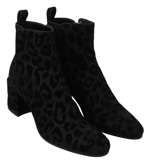 Dolce &amp; Gabbana Black Leopard Short Boots vetoketjukengät