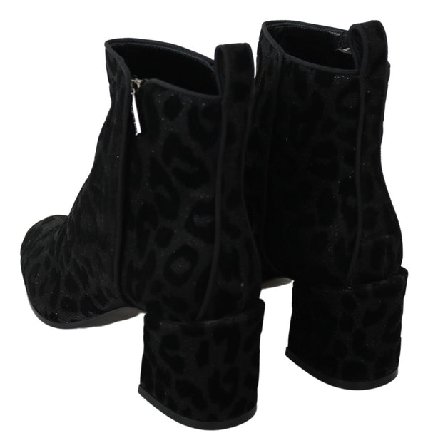 Dolce &amp; Gabbana Black Leopard Short Boots vetoketjukengät