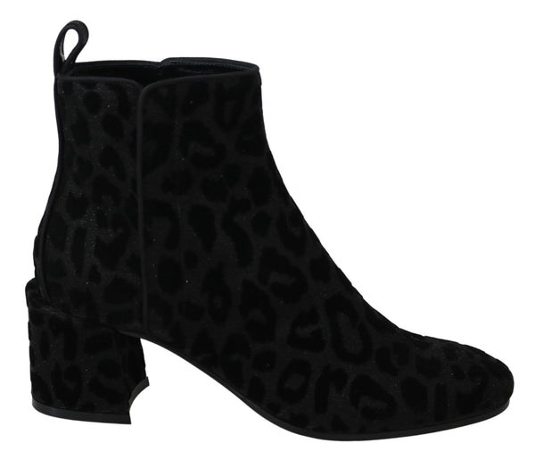 Dolce &amp; Gabbana Black Leopard Short Boots vetoketjukengät