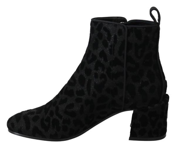 Dolce &amp; Gabbana Black Leopard Short Boots vetoketjukengät