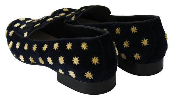 Dolce &amp; Gabbana Blue Velvet Crown Tossut Loafers Kengät