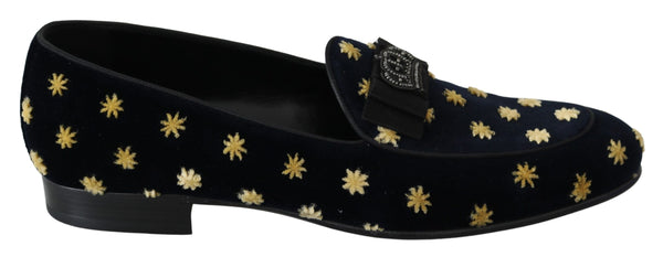 Dolce &amp; Gabbana Blue Velvet Crown Tossut Loafers Kengät