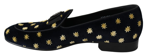 Dolce &amp; Gabbana Blue Velvet Crown Tossut Loafers Kengät