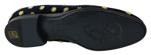 Dolce &amp; Gabbana Blue Velvet Crown Tossut Loafers Kengät