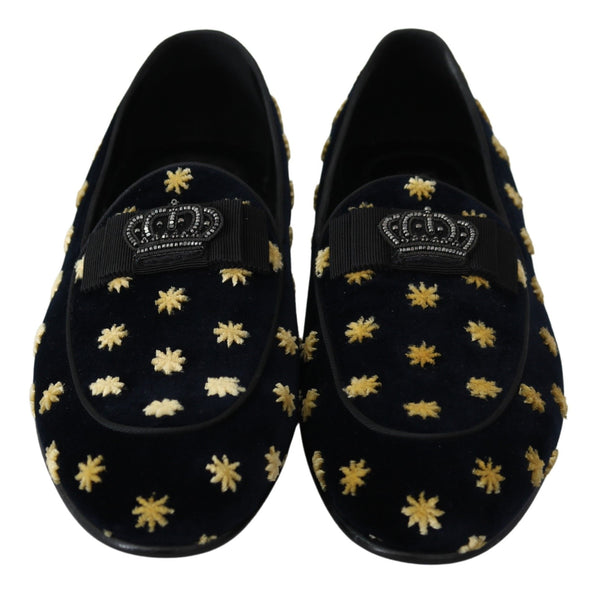 Dolce &amp; Gabbana Blue Velvet Crown Tossut Loafers Kengät