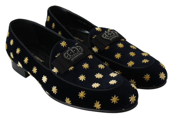 Dolce &amp; Gabbana Blue Velvet Crown Tossut Loafers Kengät