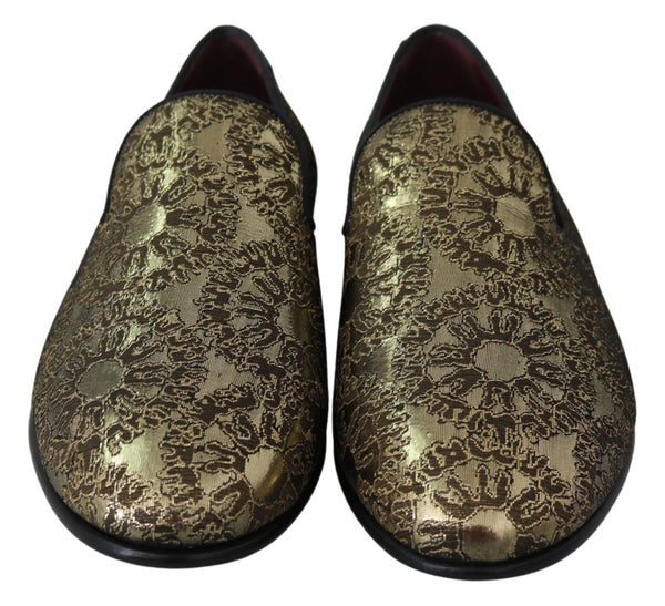 Dolce &amp; Gabbana Gold Jacquard Flats Miesten Loafers -kengät