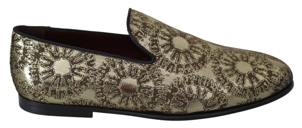 Dolce &amp; Gabbana Gold Jacquard Flats Miesten Loafers -kengät