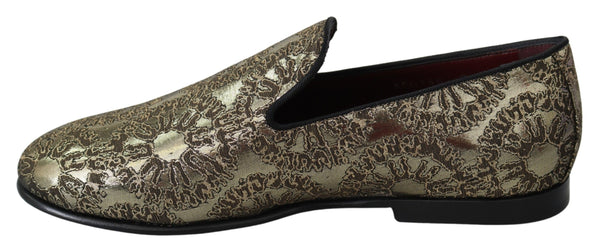 Dolce &amp; Gabbana Gold Jacquard Flats Miesten Loafers -kengät