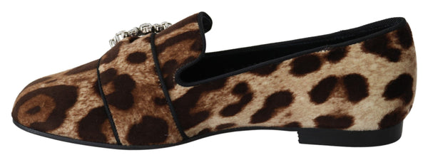 Dolce &amp; Gabbana Ruskea Leopard Print Crystals Loafers Flats Kengät