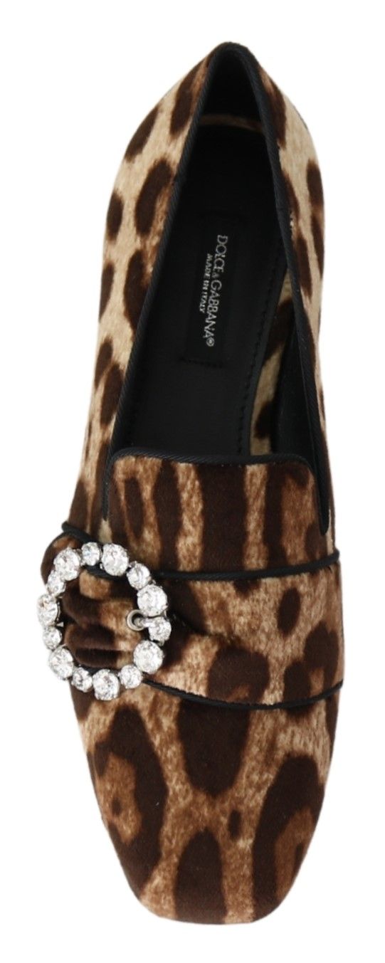 Dolce &amp; Gabbana Ruskea Leopard Print Crystals Loafers Flats Kengät