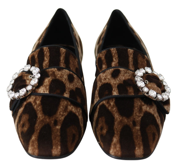 Dolce &amp; Gabbana Ruskea Leopard Print Crystals Loafers Flats Kengät