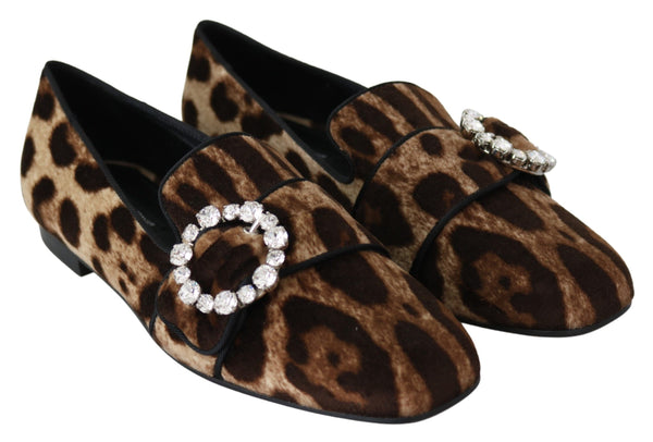 Dolce &amp; Gabbana Ruskea Leopard Print Crystals Loafers Flats Kengät