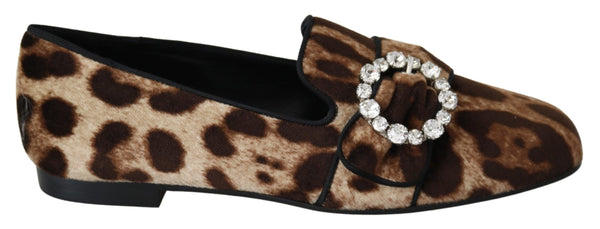 Dolce &amp; Gabbana Ruskea Leopard Print Crystals Loafers Flats Kengät