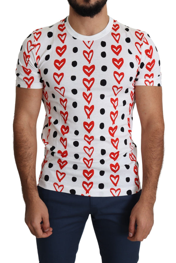 Dolce &amp; Gabbana White Hearts Print Cotton Men T-paita