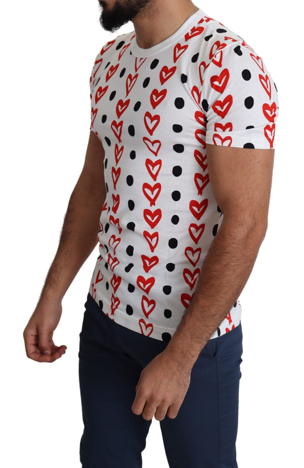 Dolce &amp; Gabbana White Hearts Print Cotton Men T-paita