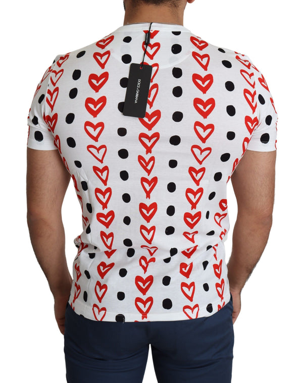 Dolce &amp; Gabbana White Hearts Print Cotton Men T-paita