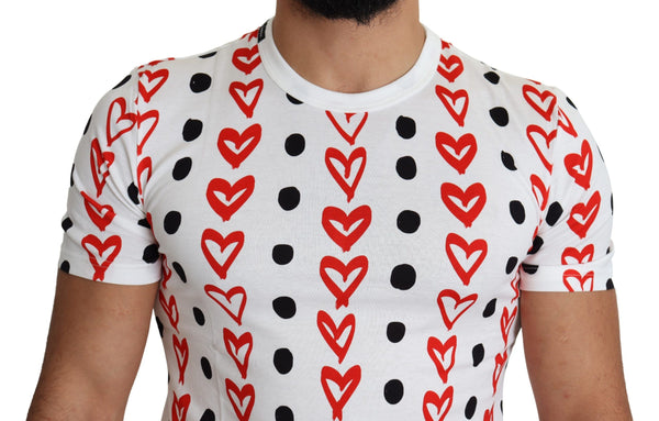 Dolce &amp; Gabbana White Hearts Print Cotton Men T-paita