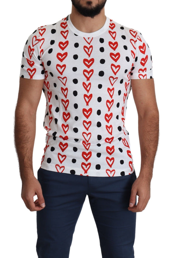 Dolce &amp; Gabbana White Hearts Print Cotton Men T-paita