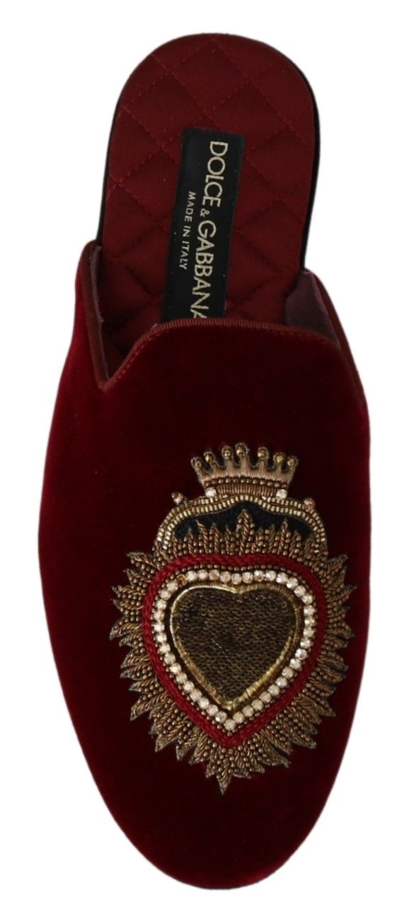 Dolce &amp; Gabbana Red Velvet Sacred Heart Embroidery Slides -kengät