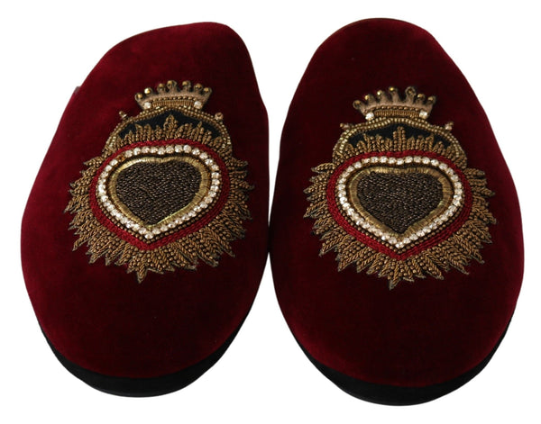 Dolce &amp; Gabbana Red Velvet Sacred Heart Embroidery Slides -kengät