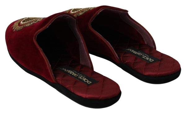 Dolce &amp; Gabbana Red Velvet Sacred Heart Embroidery Slides -kengät