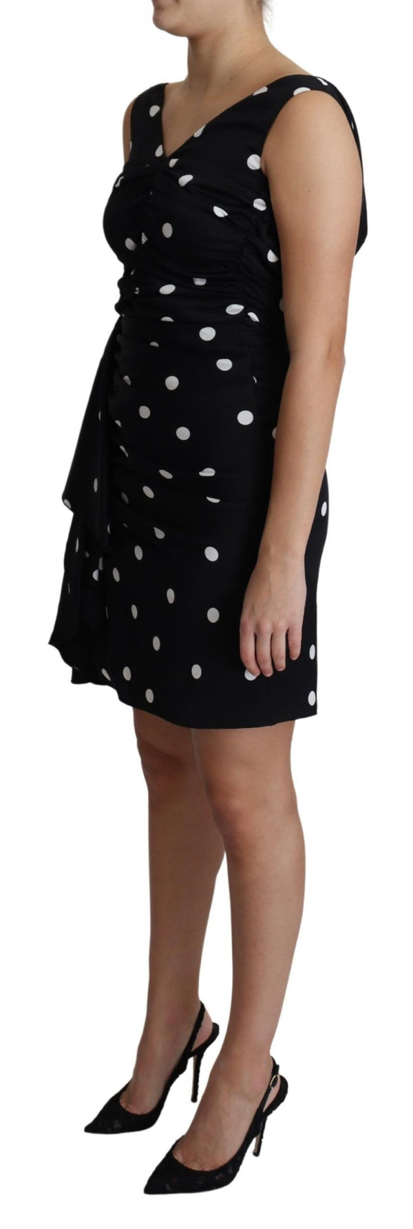 Dolce &amp; Gabbana Black Polka Dots Charmeuse Ruffle -minimekko