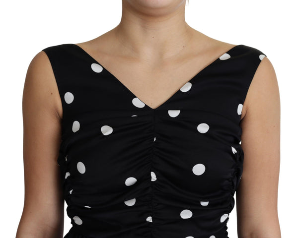 Dolce &amp; Gabbana Black Polka Dots Charmeuse Ruffle -minimekko