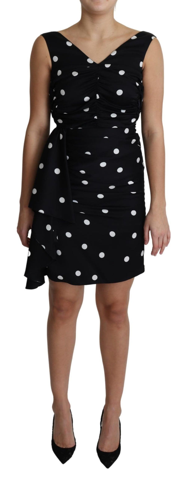 Dolce &amp; Gabbana Black Polka Dots Charmeuse Ruffle -minimekko