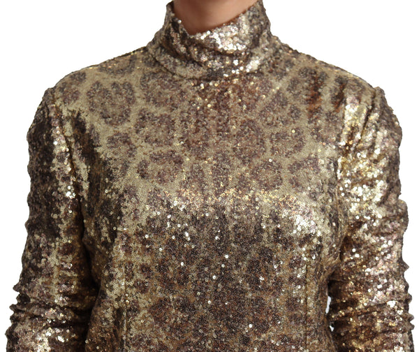 Dolce &amp; Gabbana Ruskea Leopard Fit Turtleneck paljetteinen villapaita