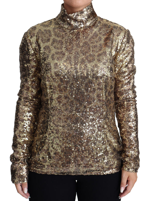 Dolce &amp; Gabbana Ruskea Leopard Fit Turtleneck paljetteinen villapaita